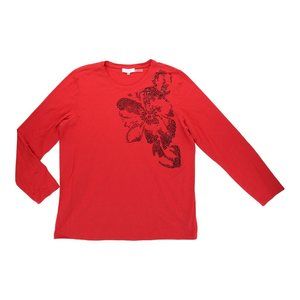 CALVIN KLEIN Womens Red Long Sleeve Embellished‎ Top Blouse Shirt Large L